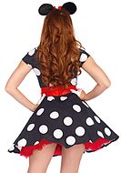 Mus (kvinne), kostyme-kjole, stort bånd, korte ermer, polka dot-prikker